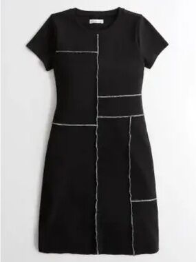 🖤 Hollister Black Midi Dress Contrast Stitching | Minimalist Grunge Soft Girl